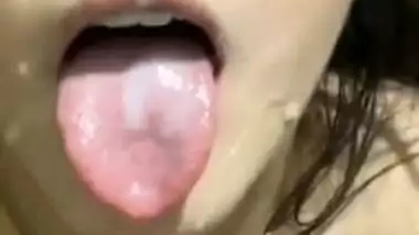 Cute Girl With Glasses Takes Cum In Mouth Swallows And Licks It Nicely
