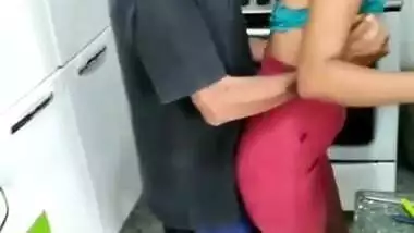 Old man pressing Naked Boobs of Young girl and dicking from behind