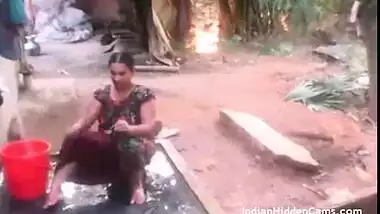 Mature Indian Housewife Open Air Outdoor Shower Filmed By Neighbor