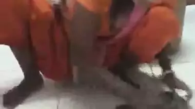 Big boobs desi maid cleaning floor and owner caught her huge cleavage