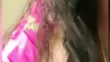 XXX affair of amazing Desi woman in sari who takes boobies out at home