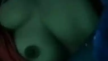Desi woman hides under the blanket to show XXX tits on video call