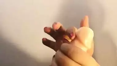 Desi woman receives sexual pleasure riding XXX toy with shaved pussy