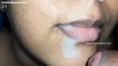 Desi Cute Indian Bhabhi gets Massive Cumshot in Beautiful Mouth & Lip from her Devar's Cock !!