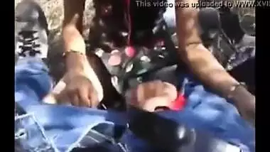 Horny young couple have some outdoor fun in the park