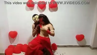 Newly Married Indian Wife In Red Sari Celebrating Valentine With Her Desi Husband - Full Hindi Best XXX