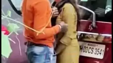 Girl caught making out with lover outdoor by car in Desi mms video