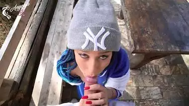 Great blowjob in nature after a photo shoot of young tourists - AnGelya.G