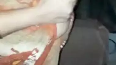 Shy Desi aunty flashes natural XXX tits to lover in darkened hall