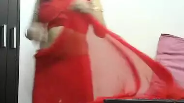 Chick demonstrates her sex hooters and wears an Indian sari in XXX clip
